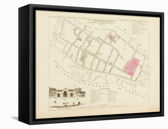 Plan de Paris par arrondissements en 1834 : VIIème arrondissment Quartier du Marché Saint-Jean-Aristide-Michel Perrot-Framed Stretched Canvas