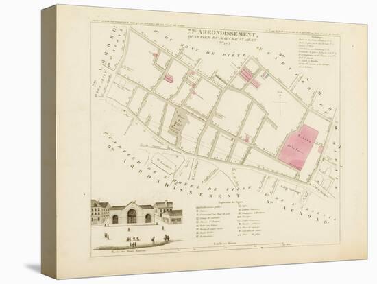 Plan de Paris par arrondissements en 1834 : VIIème arrondissment Quartier du Marché Saint-Jean-Aristide-Michel Perrot-Stretched Canvas