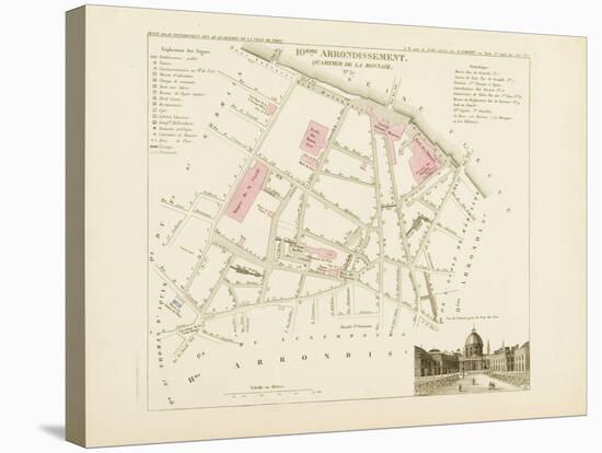 Plan de Paris par arrondissements en 1834 : Xème arrondissement Quartier de la monnaie-Aristide-Michel Perrot-Stretched Canvas