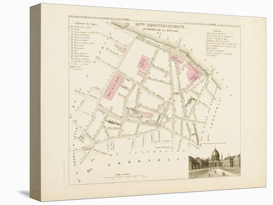 Plan de Paris par arrondissements en 1834 : Xème arrondissement Quartier de la monnaie-Aristide-Michel Perrot-Stretched Canvas