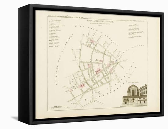 Plan de Paris par arrondissements en 1834 : Xème arrondissement Quartier Saint-Thomas d'Aqui-Aristide-Michel Perrot-Framed Stretched Canvas