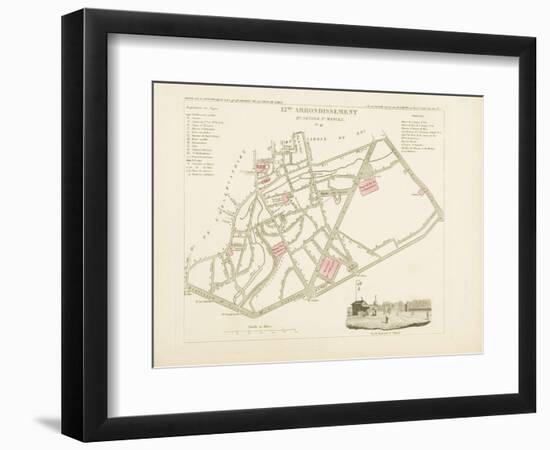 Plan de Paris par arrondissements en 1834 : XIIème arrondissement Quartier Saint-Marcel-Aristide-Michel Perrot-Framed Giclee Print