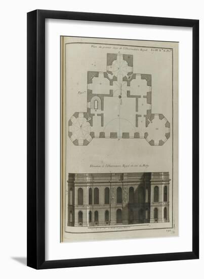 Plan du premier étage de l’Observatoire de Paris-  Elévation des façades de-Jacques-François Blondel-Framed Giclee Print