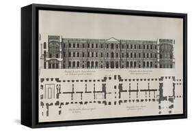 Plan et élévation du côté du Louvre qui regarde la rivière, vue de la cour à gauche en entrant-Jean Marot-Framed Stretched Canvas