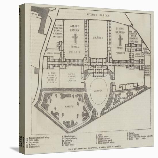 Plan of Bethlem Hospital, Wards, and Gardens-null-Stretched Canvas