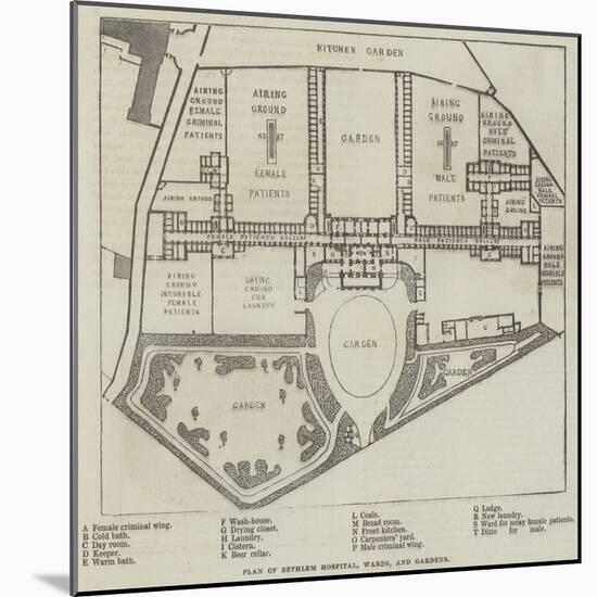 Plan of Bethlem Hospital, Wards, and Gardens-null-Mounted Giclee Print