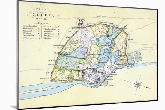 Plan of Delhi 1857-58, engraved by Guyot and Wood, pub. by William Mackenzie, Edinburgh, c.1860-null-Mounted Giclee Print