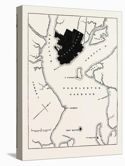 Plan of Forts and Harbour at Charleston, USA, 1870s-null-Stretched Canvas