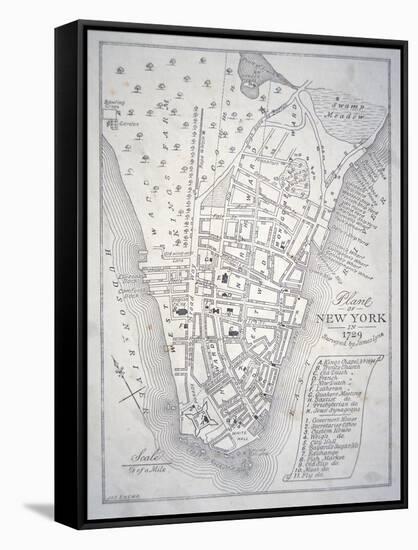 Plan of New York in 1729 (Litho)-English-Framed Stretched Canvas