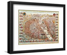 Plan of Paris, 1698, Bordered by a Chronological Series of Portraits of the Kings of France-null-Framed Giclee Print