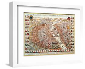 Plan of Paris, 1698, Bordered by a Chronological Series of Portraits of the Kings of France-null-Framed Giclee Print