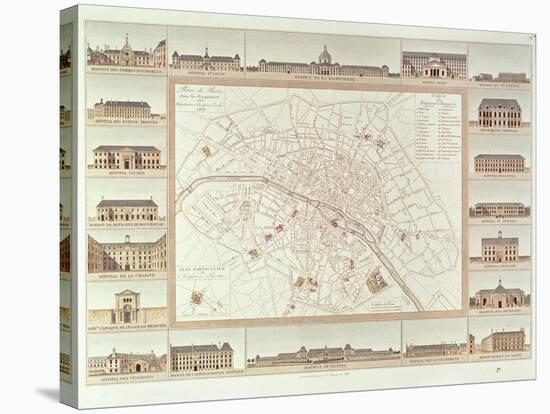 Plan of Paris Indicating Civil Hospitals and Homes, 1818, Published in 1820-Etienne Jules Thierry-Stretched Canvas