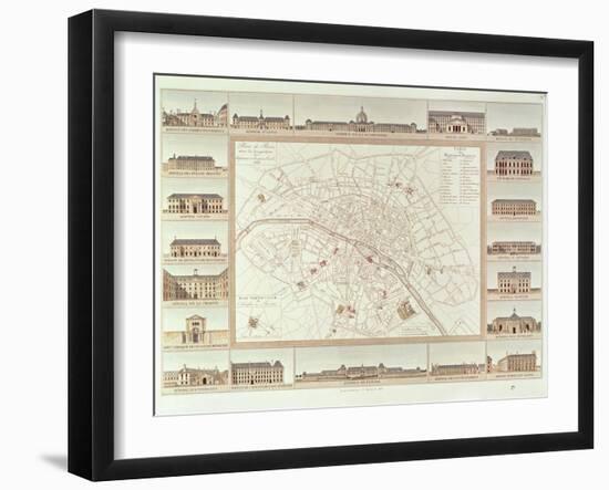 Plan of Paris Indicating Civil Hospitals and Homes, 1818, Published in 1820-Etienne Jules Thierry-Framed Premium Giclee Print