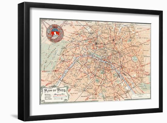 "Plan of Paris" Travelways French Map from the 1800s-Piddix-Framed Art Print