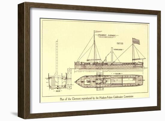 Plan of Robert Fulton's First Steamboat the Clermont Built in 1807. Hudsonfultoncele00statuoft_0055-null-Framed Art Print