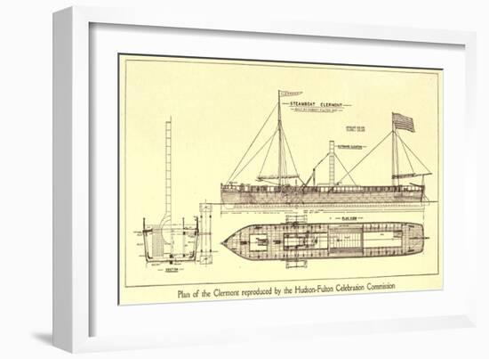 Plan of Robert Fulton's First Steamboat the Clermont Built in 1807. Hudsonfultoncele00statuoft_0055-null-Framed Art Print