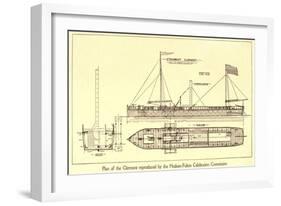 Plan of Robert Fulton's First Steamboat the Clermont Built in 1807. Hudsonfultoncele00statuoft_0055-null-Framed Art Print