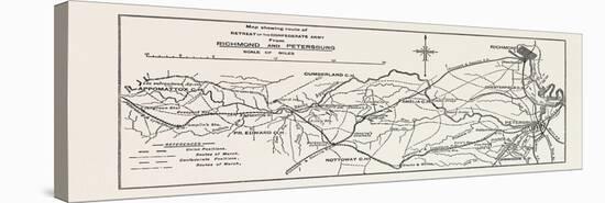 Plan of the Confederate Retreat from Richmond and Petersburg, American Civil War, USA, 1870S-null-Stretched Canvas