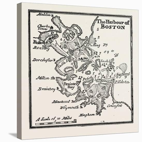 Plan of the Harbour of Boston at the Beginning of the 18th Century, USA, 1870S-null-Stretched Canvas