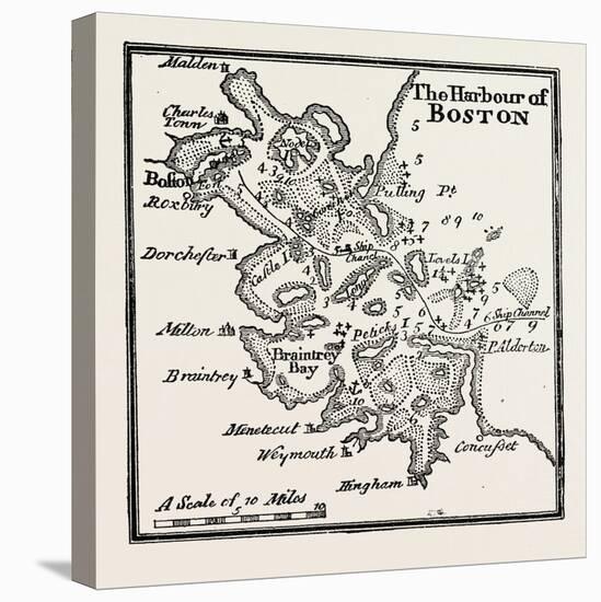 Plan of the Harbour of Boston at the Beginning of the 18th Century, USA, 1870S-null-Stretched Canvas