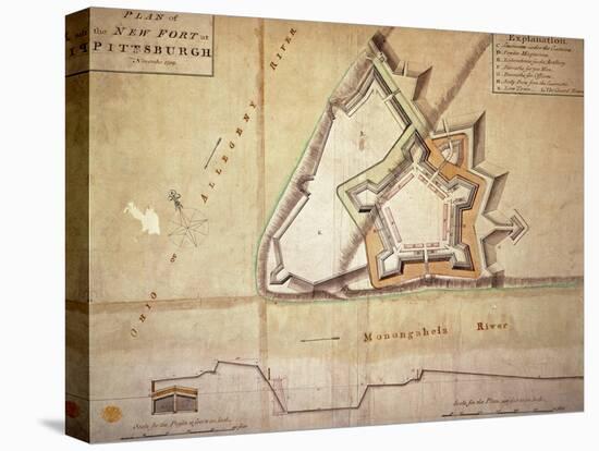 Plan of the New Fort at Pittsburgh, November 1759 (Hand Coloured Engraving)-American-Stretched Canvas
