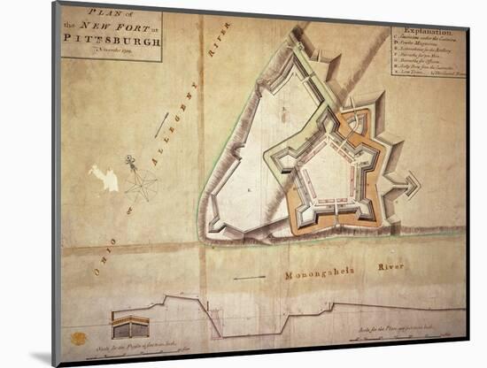 Plan of the New Fort at Pittsburgh, November 1759 (Hand Coloured Engraving)-American-Mounted Premium Giclee Print