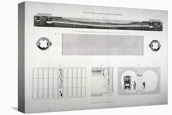 Plan, Sections and Elevations of the Thames Tunnel, London, 1835-E Turrell-Stretched Canvas