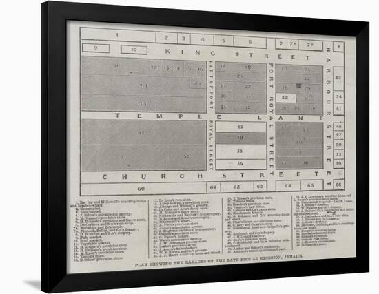 Plan Showing the Ravages of the Late Fire at Kingston, Jamaica-null-Framed Giclee Print