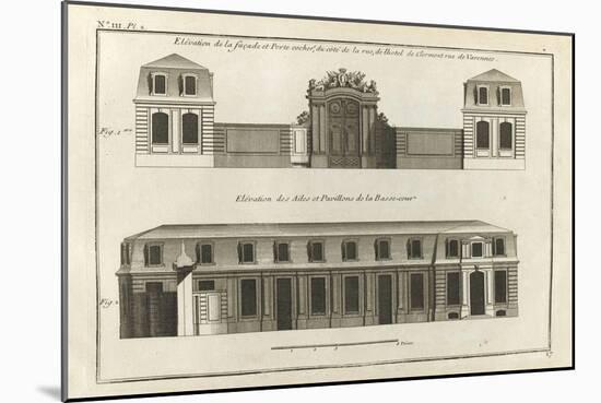 Planche 17 :  Elévation de la façade et du portail et des ailes et pavillons de  la basse-cour-Jacques-François Blondel-Mounted Giclee Print