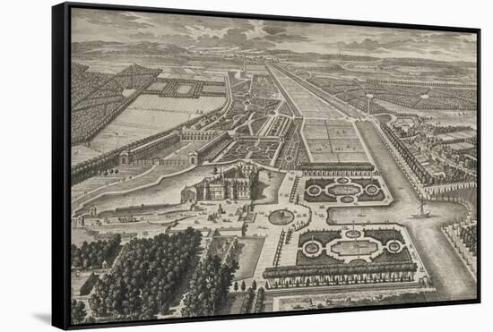 Planche 211: Vue générale à vol d'oiseau du château, des jardins, canaux et parc de Chantilly,-Adam Perelle-Framed Stretched Canvas