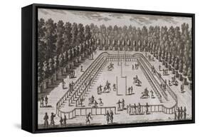 Planche 242: vue du manège dans le petit parc du château de Chantilly // vue de la fontaine de-Adam Perelle-Framed Stretched Canvas