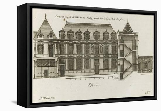 Planche 258 (2) :  coupe et élévation de la façade côté rue de l'Hôtel de Sully construit par-Jacques-François Blondel-Framed Stretched Canvas