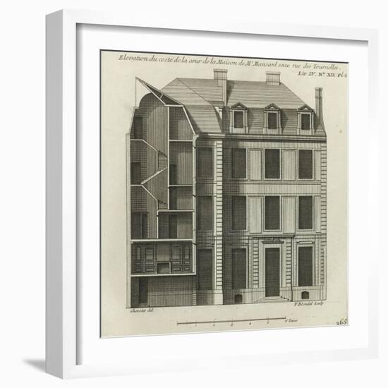 Planche 265 : coupe et élévation côté cour de la maison de Jules Hardouin-Mansart bâtie-Jacques-François Blondel-Framed Giclee Print