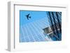 Plane Flying over Modern Buildings of New York City-magann-Framed Photographic Print