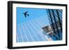 Plane Flying over Modern Buildings of New York City-magann-Framed Photographic Print