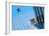 Plane Flying over Modern Buildings of New York City-magann-Framed Photographic Print