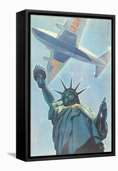 Plane over Statue of Liberty-null-Framed Stretched Canvas