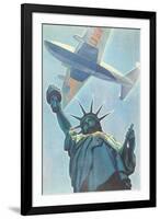 Plane over Statue of Liberty-null-Framed Art Print