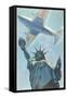 Plane over Statue of Liberty-null-Framed Stretched Canvas