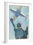 Plane over Statue of Liberty-null-Framed Art Print