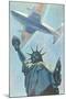 Plane over Statue of Liberty-null-Mounted Art Print