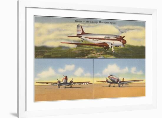 Planes at Chicago Municipal Airport, Chicago, Illinois-null-Framed Premium Giclee Print