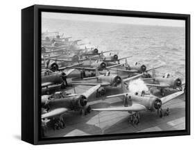 Planes Starting Motors on Flight Deck of Aircraft Carrier "Enterprise"-Peter Stackpole-Framed Stretched Canvas