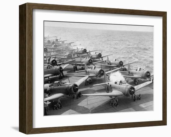 Planes Starting Motors on Flight Deck of Aircraft Carrier "Enterprise"-Peter Stackpole-Framed Photographic Print