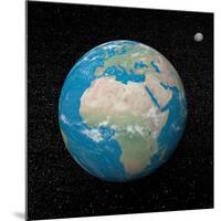 Planet Earth and Moon Surrounded with Stars-null-Mounted Art Print