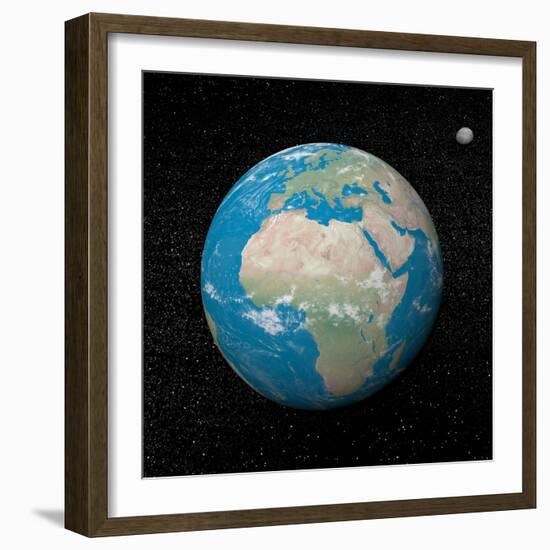 Planet Earth and Moon Surrounded with Stars-null-Framed Art Print