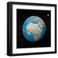 Planet Earth and Moon Surrounded with Stars-null-Framed Art Print