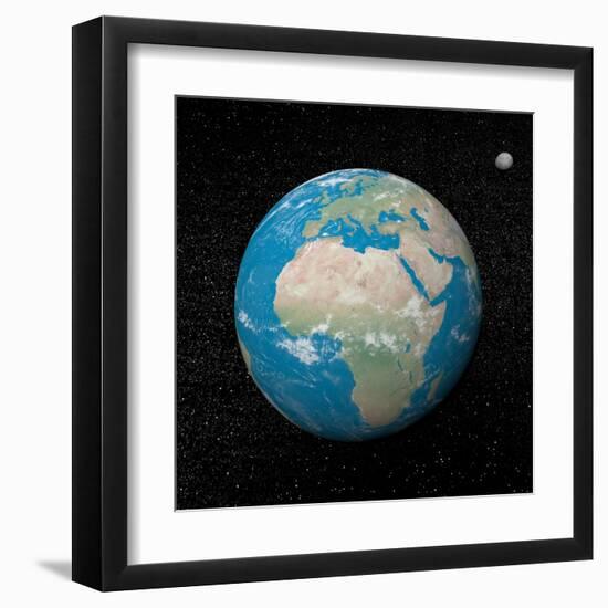 Planet Earth and Moon Surrounded with Stars-null-Framed Art Print