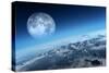 Planet Earth Icy Ocean and Rocky Islands with Moon Seen from Space (Texture Moonmap for 3D Art From-Johan Swanepoel-Stretched Canvas