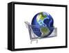 Planet Earth Inside Supermarket Trolley-null-Framed Stretched Canvas